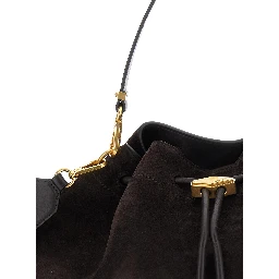 Bon Bon Brown Shoulder bag with Drawstring Closure and Embossed Logo on Front in Suede for Women