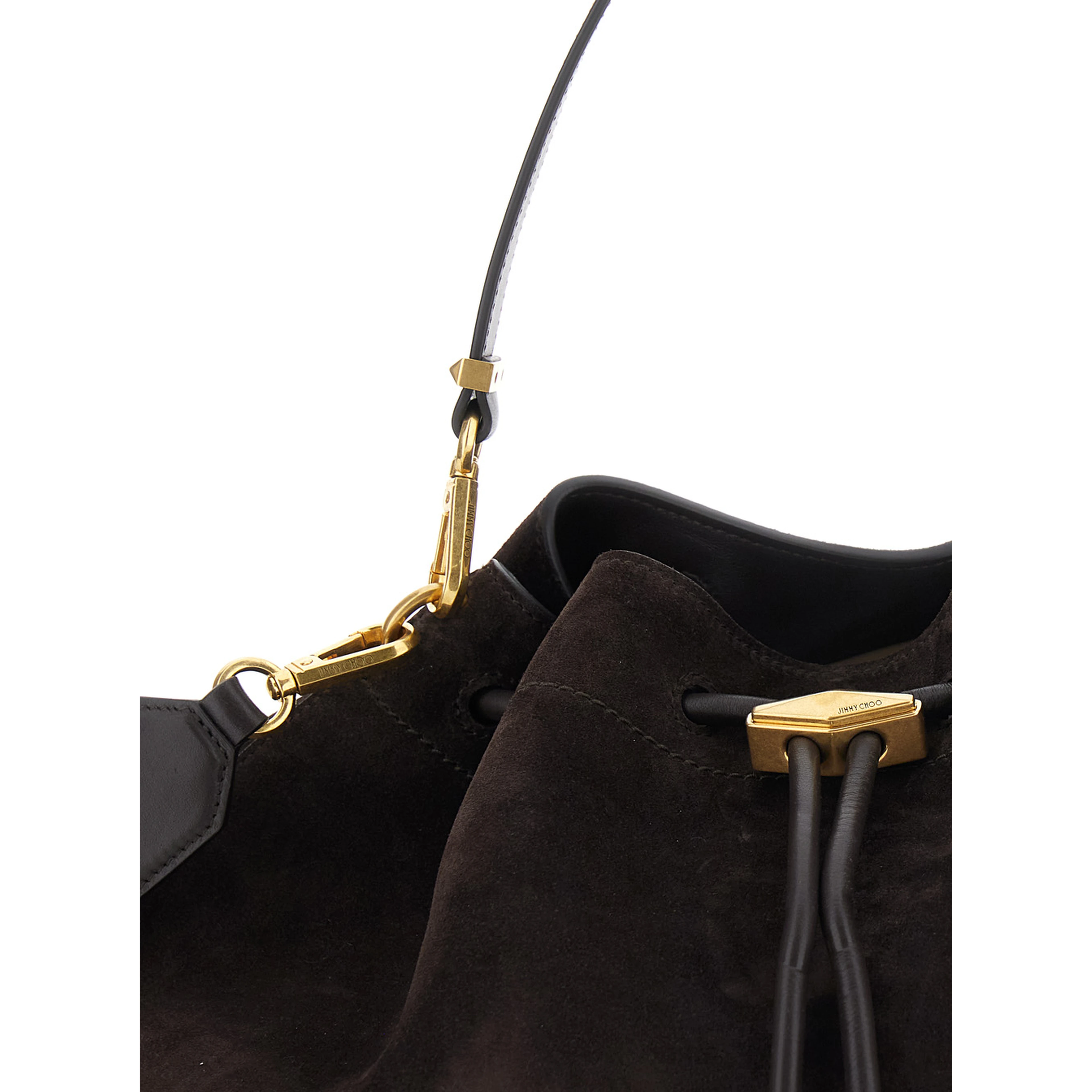 Bon Bon Brown Shoulder bag with Drawstring Closure and Embossed Logo on Front in Suede for Women