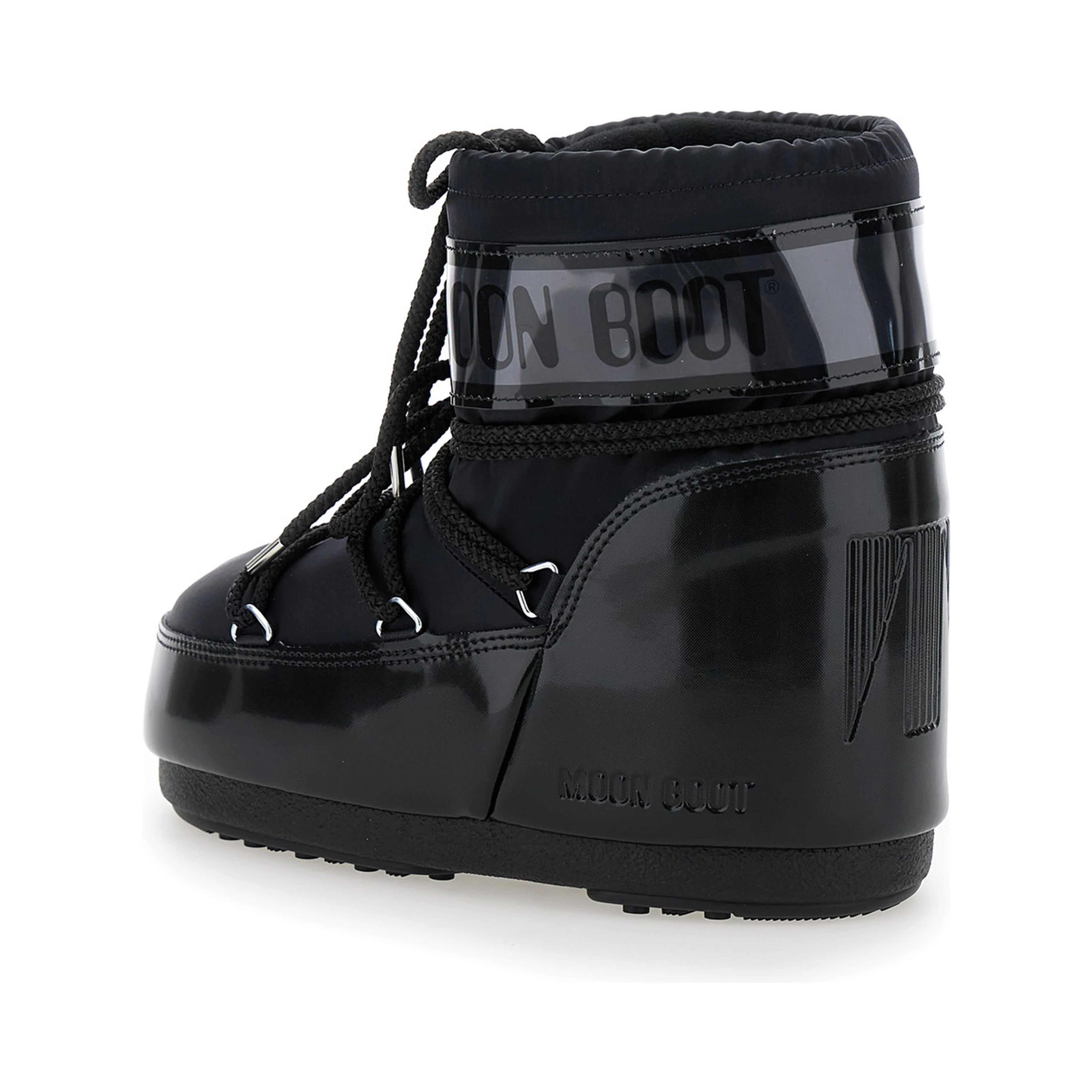 Snow boots with large logo print on the side and flat rubber sole black women