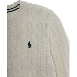 Crewneck Sweater with Pony Embroidery in White Cotton Boy