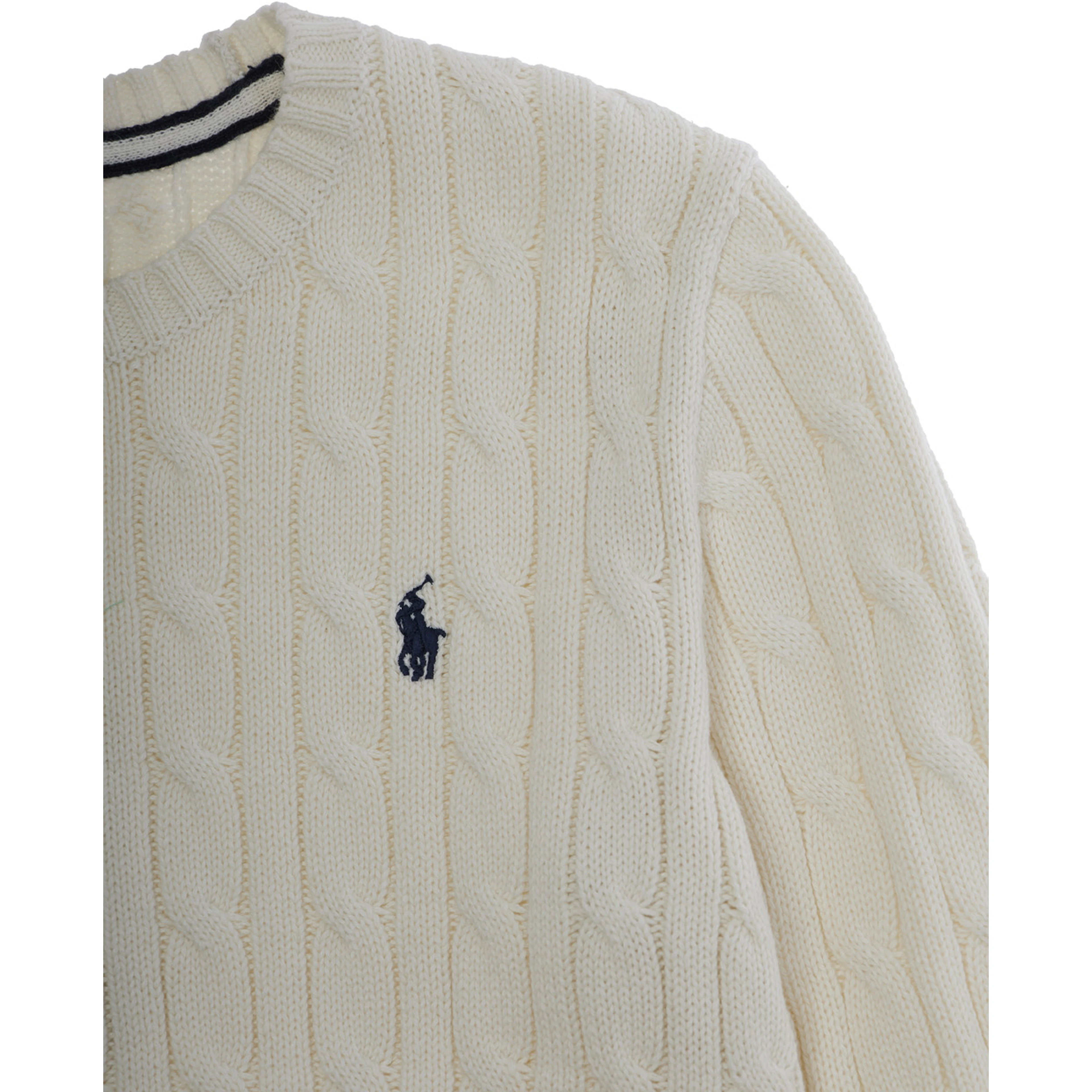 Crewneck Sweater with Pony Embroidery in White Cotton Boy
