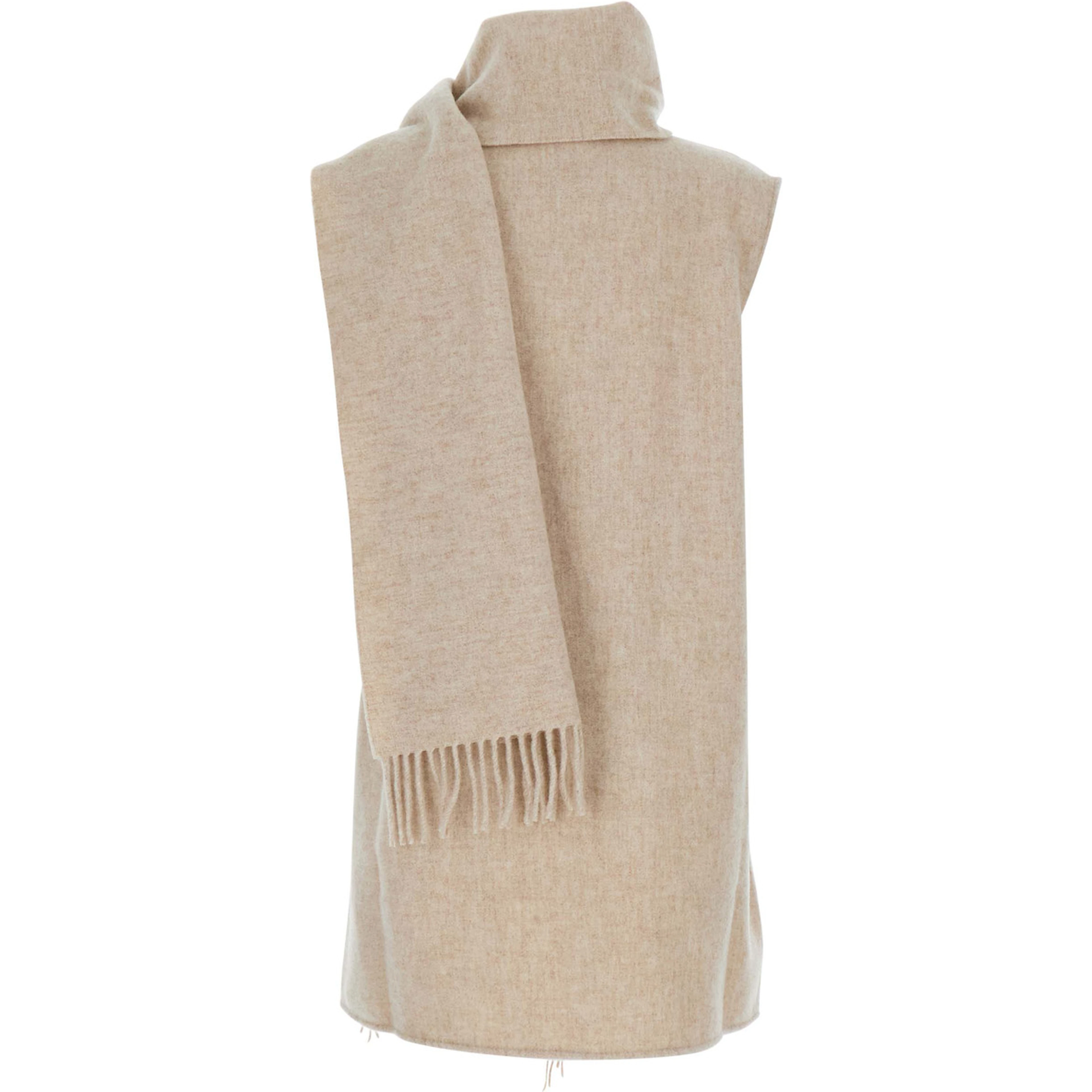 Beige Scarf with fringed edge details in wool for women