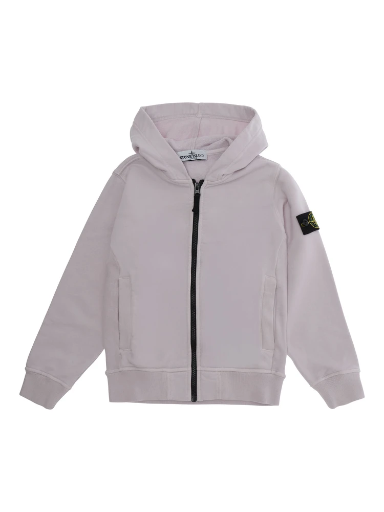 Pink Hooded sweatshirt with fixed hood and logo patch on the sleeve in cotton Boy