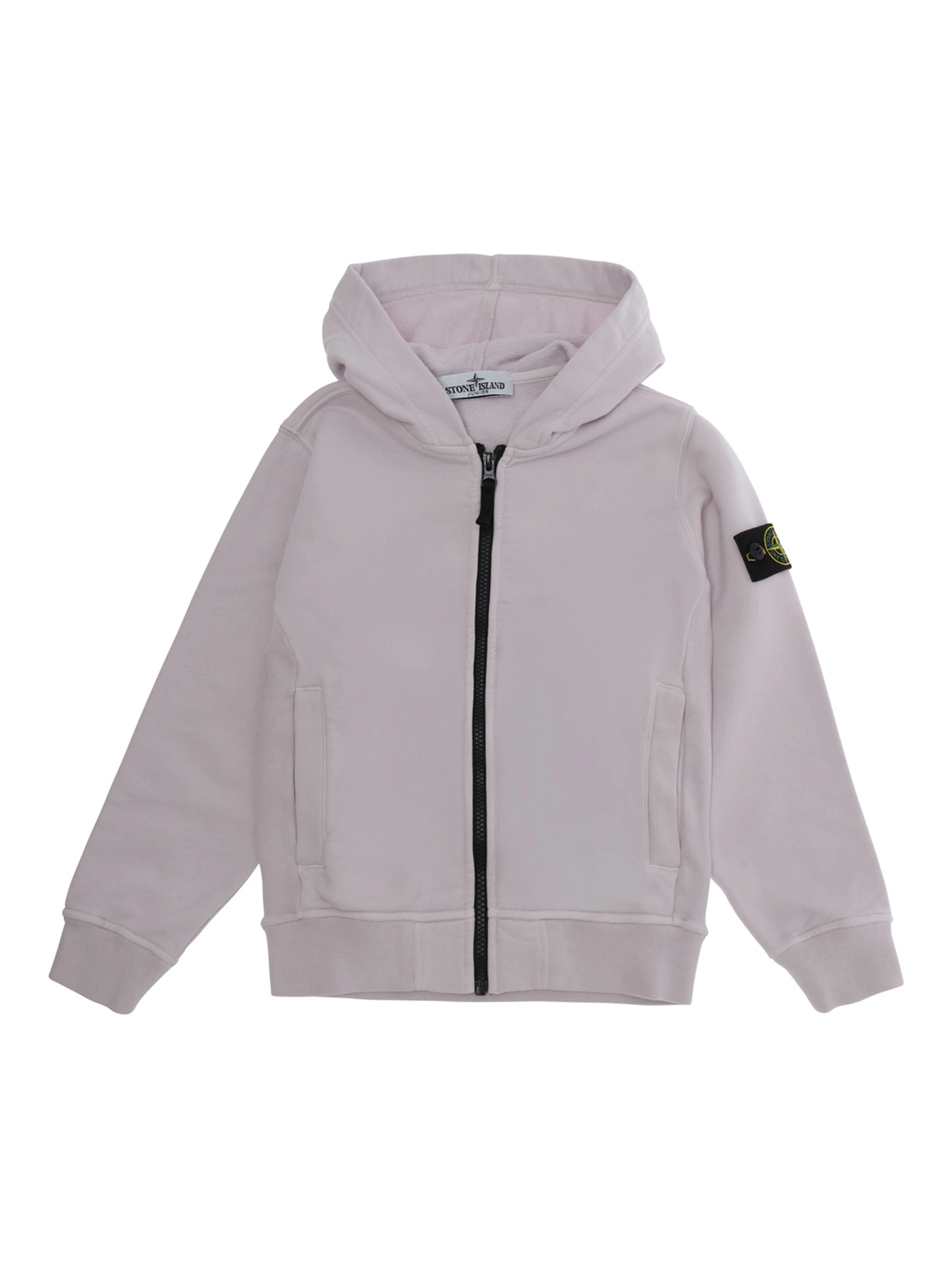 Pink Hooded sweatshirt with fixed hood and logo patch on the sleeve in cotton Boy