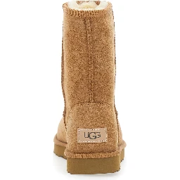 Boots Classic Short with Logo Patch on the Back and Fur Lining in Beige Suede for Women
