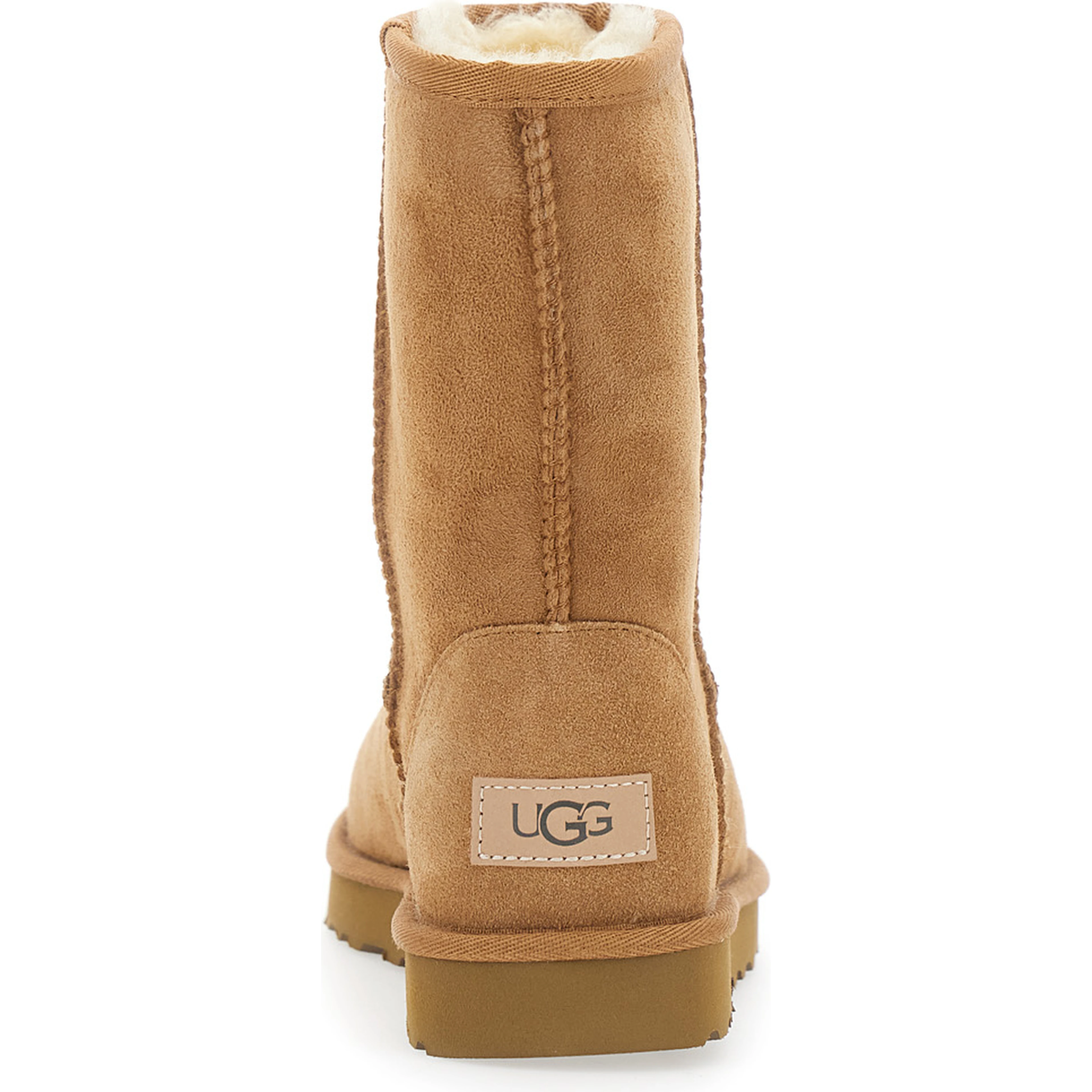Boots Classic Short with Logo Patch on the Back and Fur Lining in Beige Suede for Women