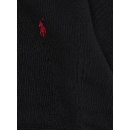 Hooded Sweatshirt with Fixed Hood and Pony Logo on the Front in Black Cotton Boy