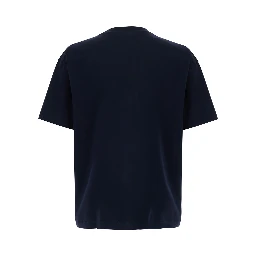 Blue Crew neck T-shirt with logo lettering embroidery on the front in cotton for men