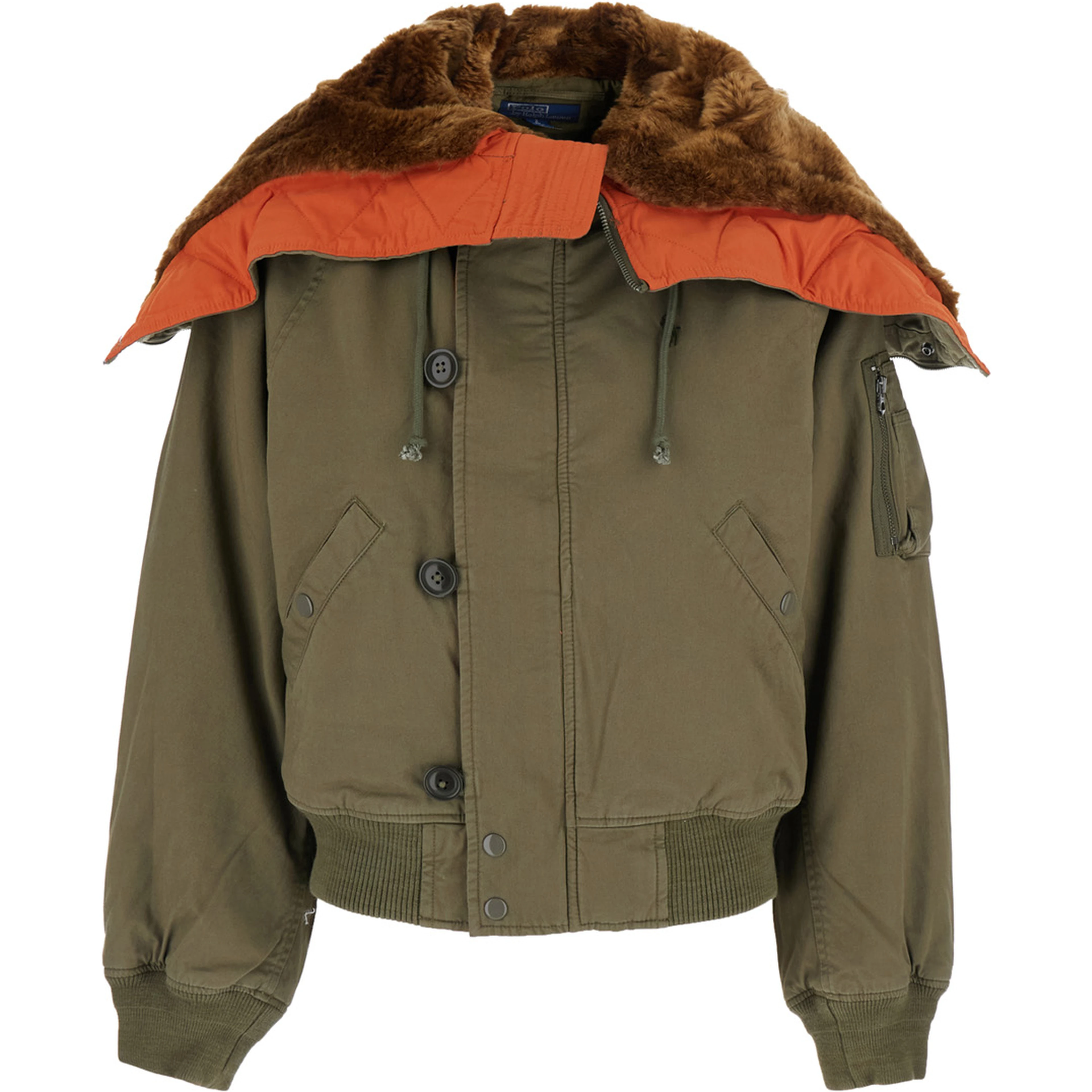 Green Jacket with hood with Fur and Pony Logo on the Front in Cotton for Women