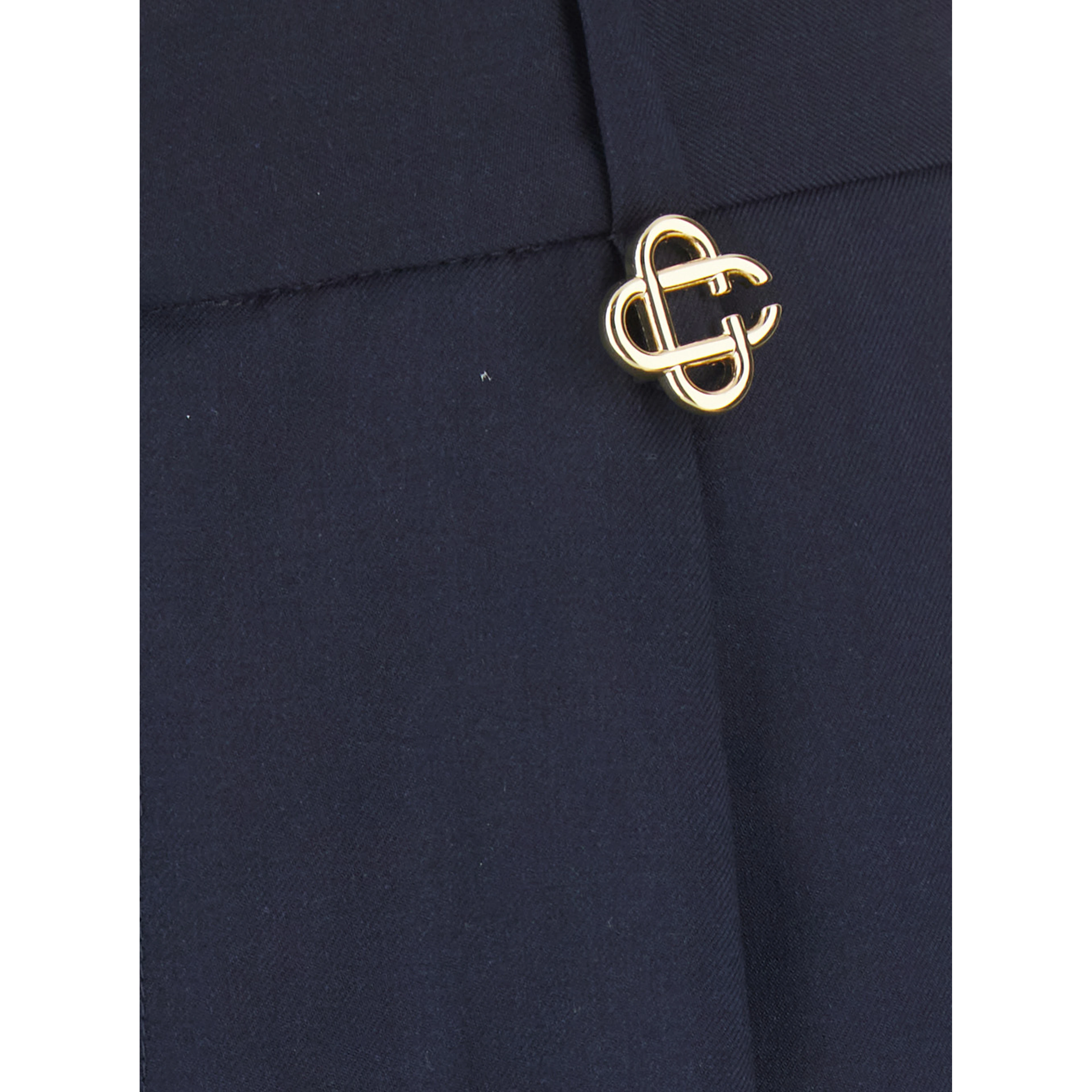 Black Trousers with Front Pleats and Logo Plate in Wool for Men