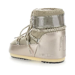 Snow boots with bow on the front and maxi logo print in metallic tech fabric for women