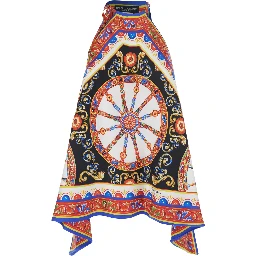 Multicolor Sleeveless Top with Halterneck and All-Over Carretto Motif in Silk for Women