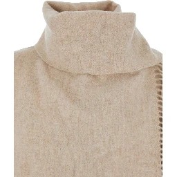 Beige Scarf with fringed edge details in wool for women