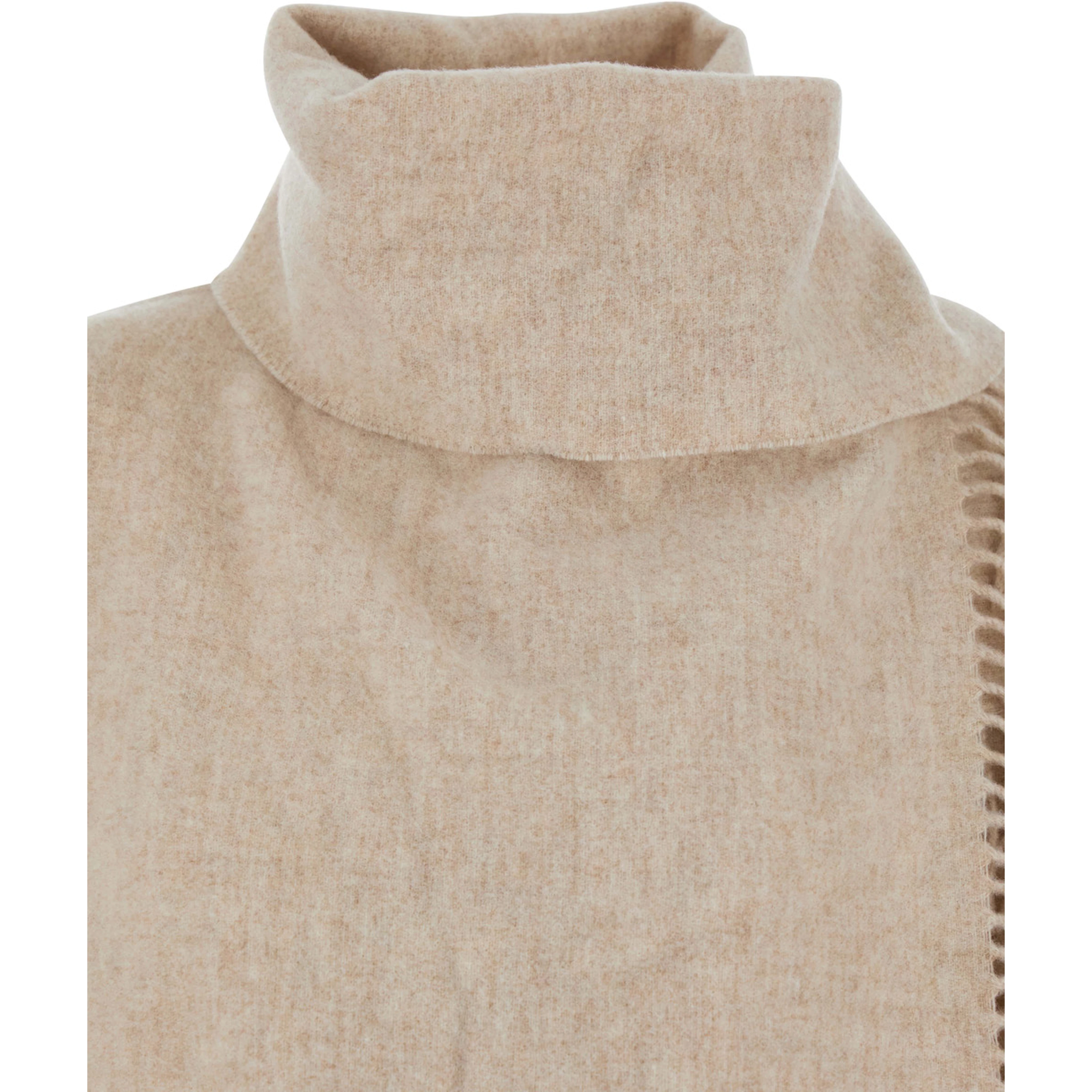 Beige Scarf with fringed edge details in wool for women