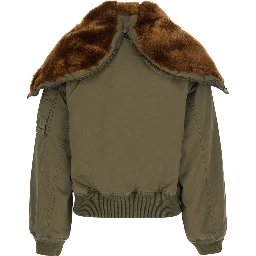 Green Jacket with hood with Fur and Pony Logo on the Front in Cotton for Women