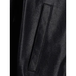 Black High Collar Jacket with Front Zip Closure and Cassandre Plaque on Zipper Pull in Leather for Men