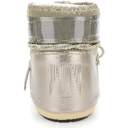 Snow boots with bow on the front and maxi logo print in metallic tech fabric for women