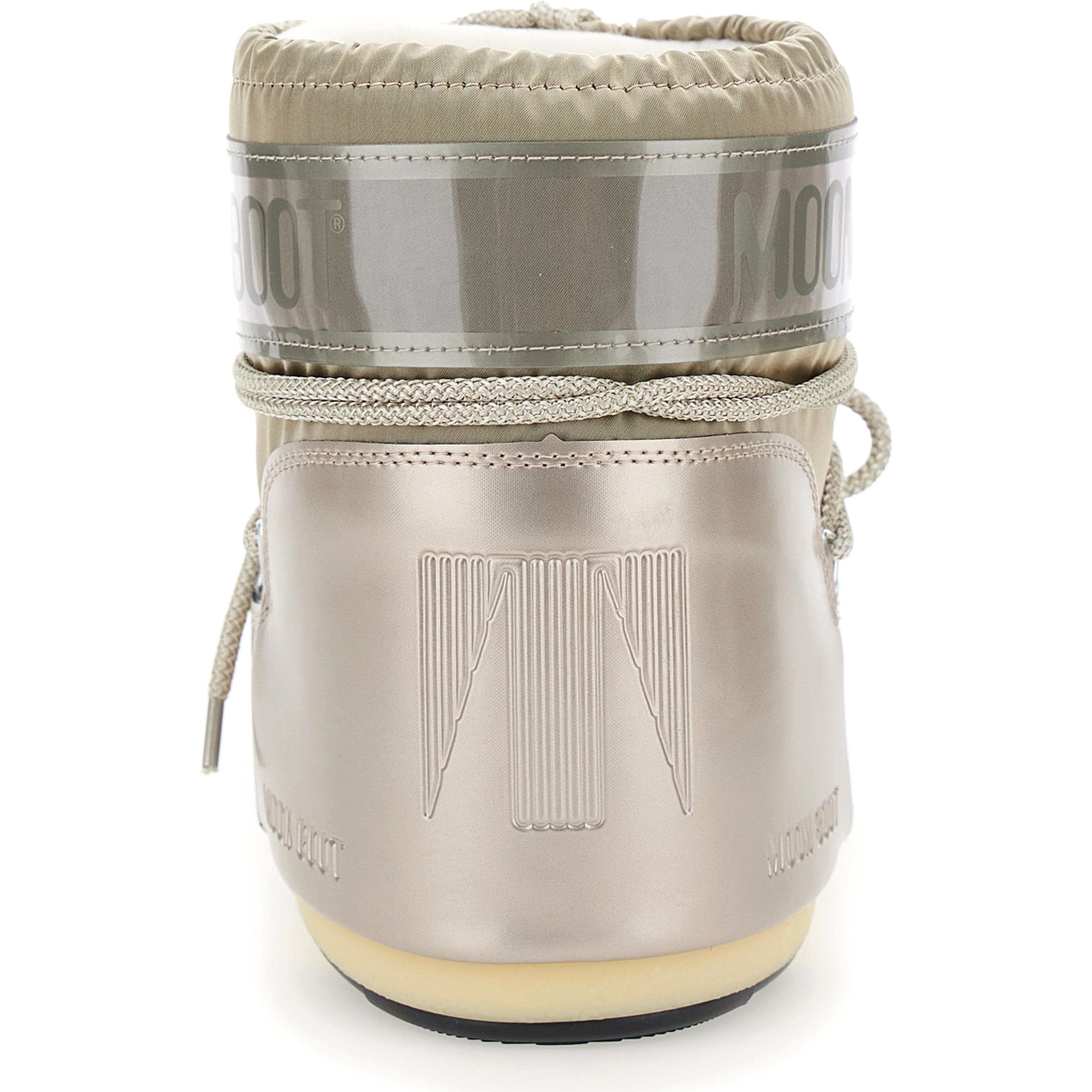 Snow boots with bow on the front and maxi logo print in metallic tech fabric for women
