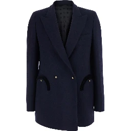 Resolute Blue Double-breasted Jacket with Peak Revers in Cotton for Women