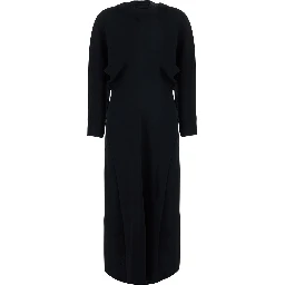 Long dress with slouch waist, long sleeves, in Tech Fabric, black, women