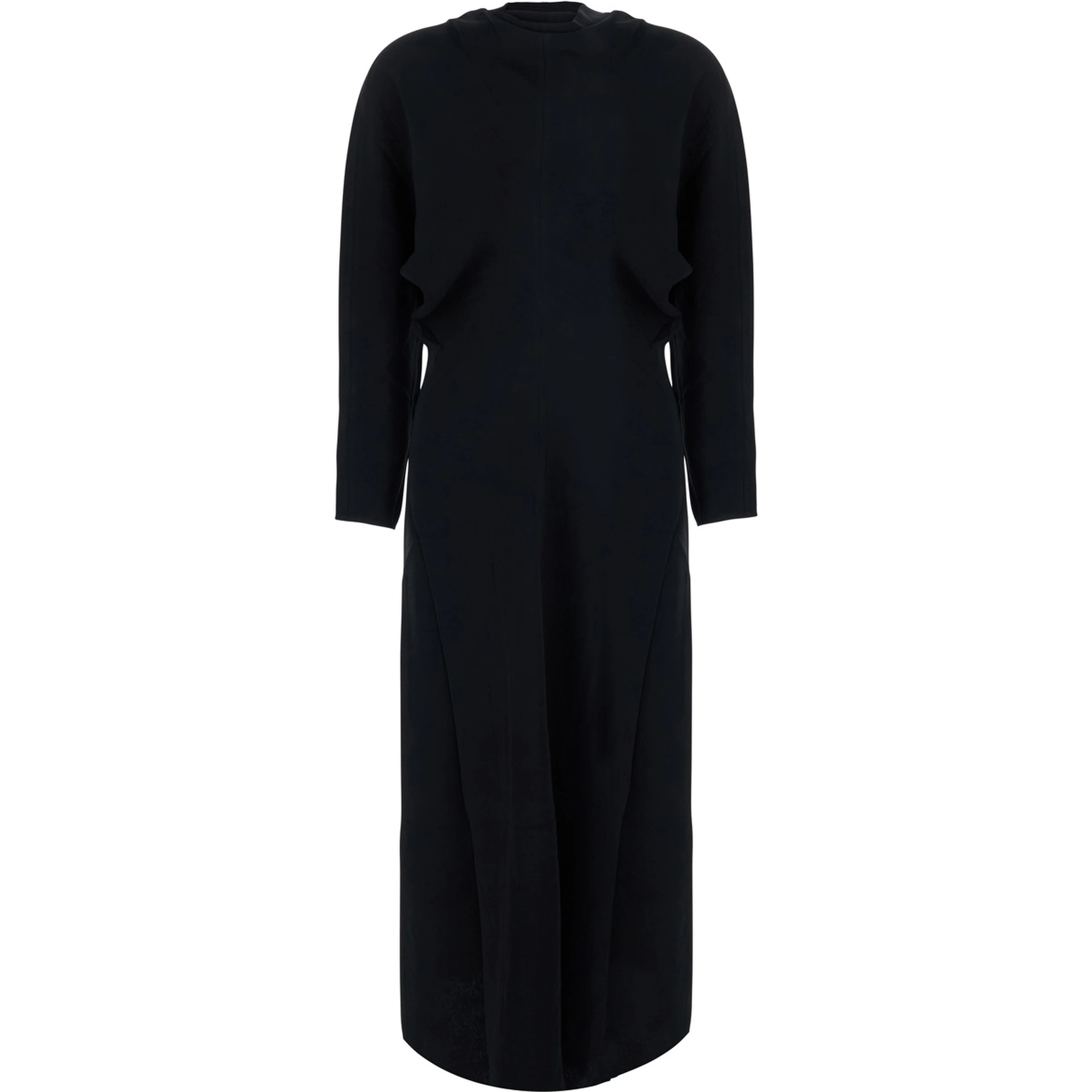 Long dress with slouch waist, long sleeves, in Tech Fabric, black, women