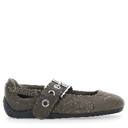 Speedcat Brown Ballet shoes with buckle strap and logo on the front in leather for women