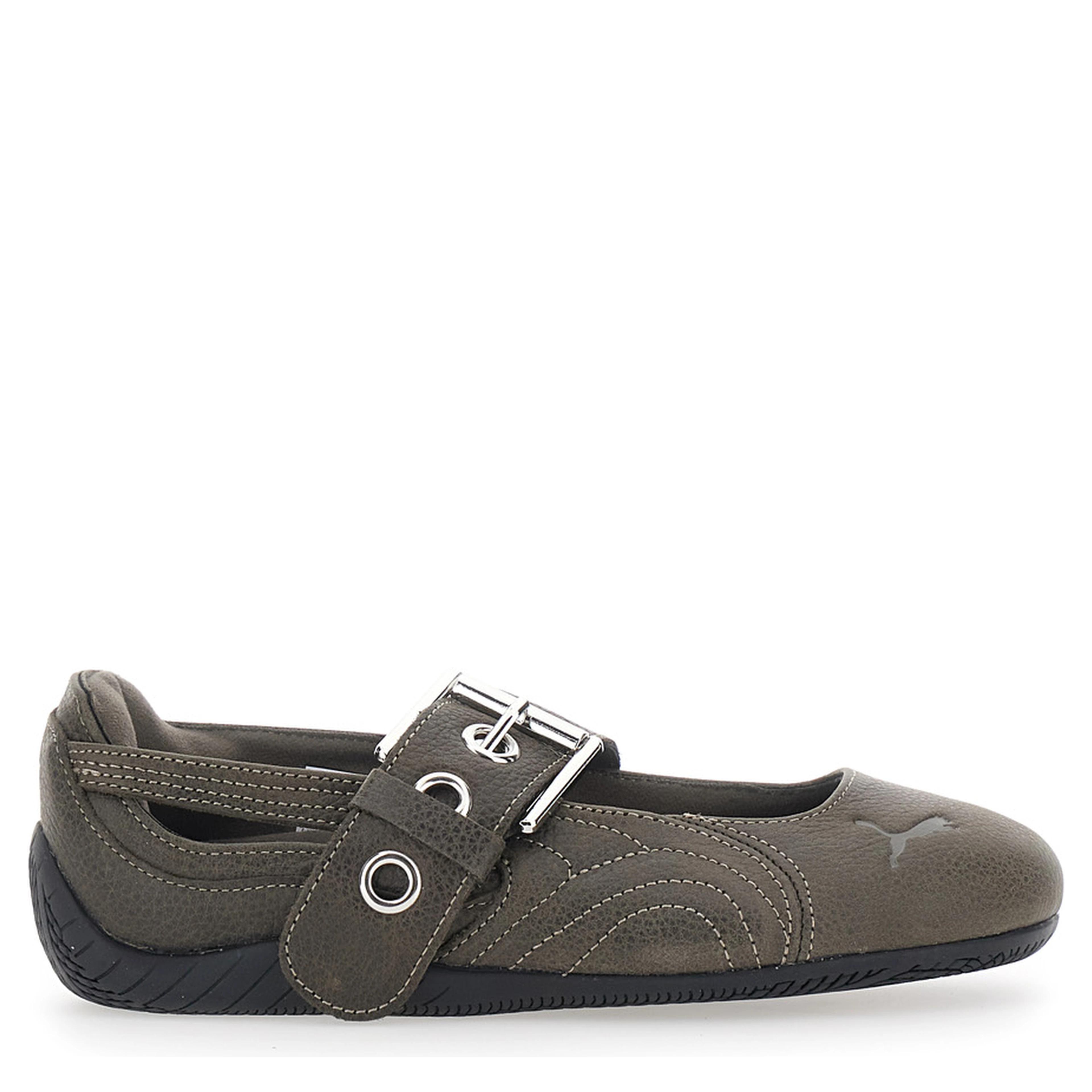 Speedcat Brown Ballet shoes with buckle strap and logo on the front in leather for women