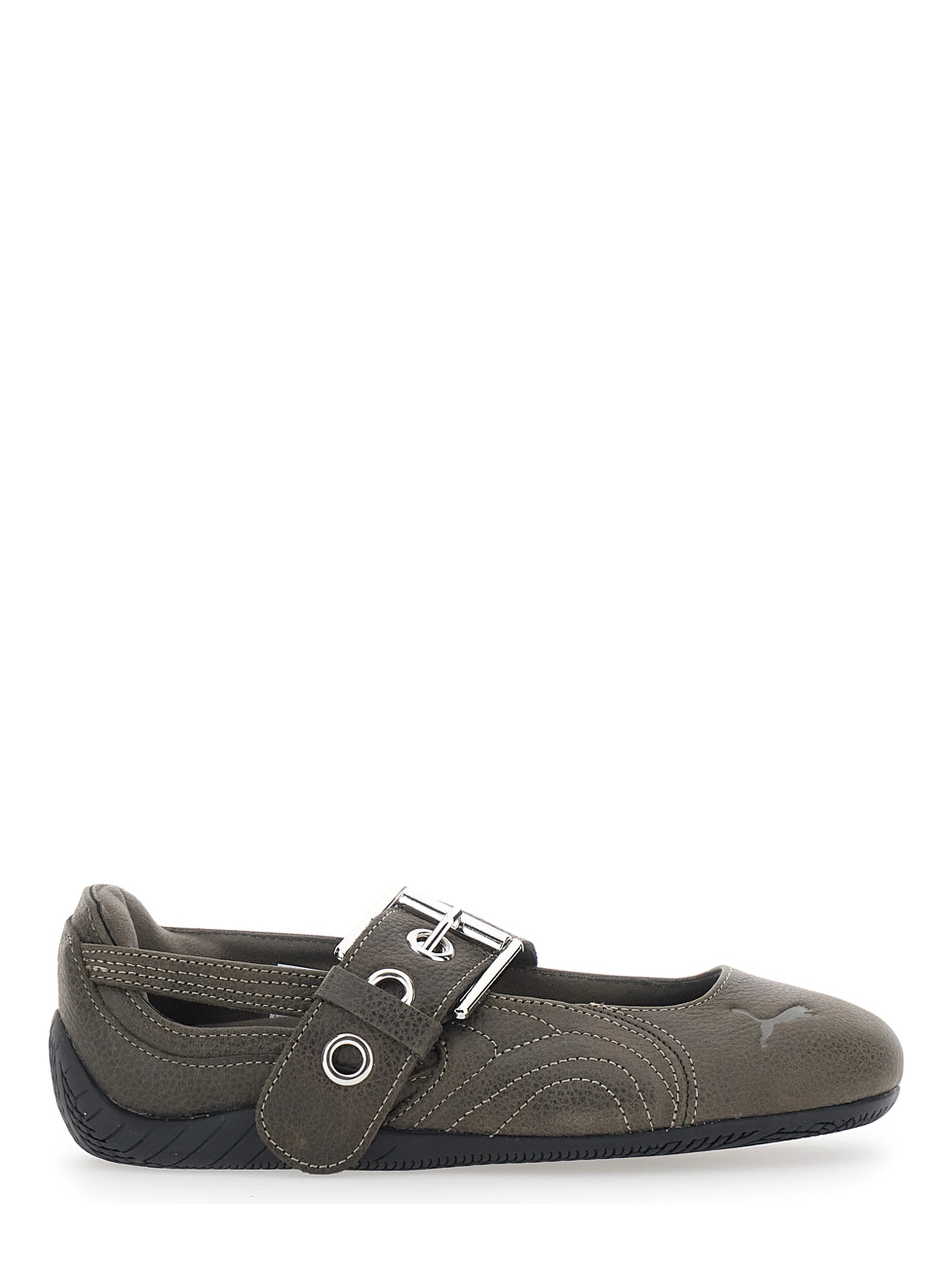 Speedcat Brown Ballet shoes with buckle strap and logo on the front in leather for women