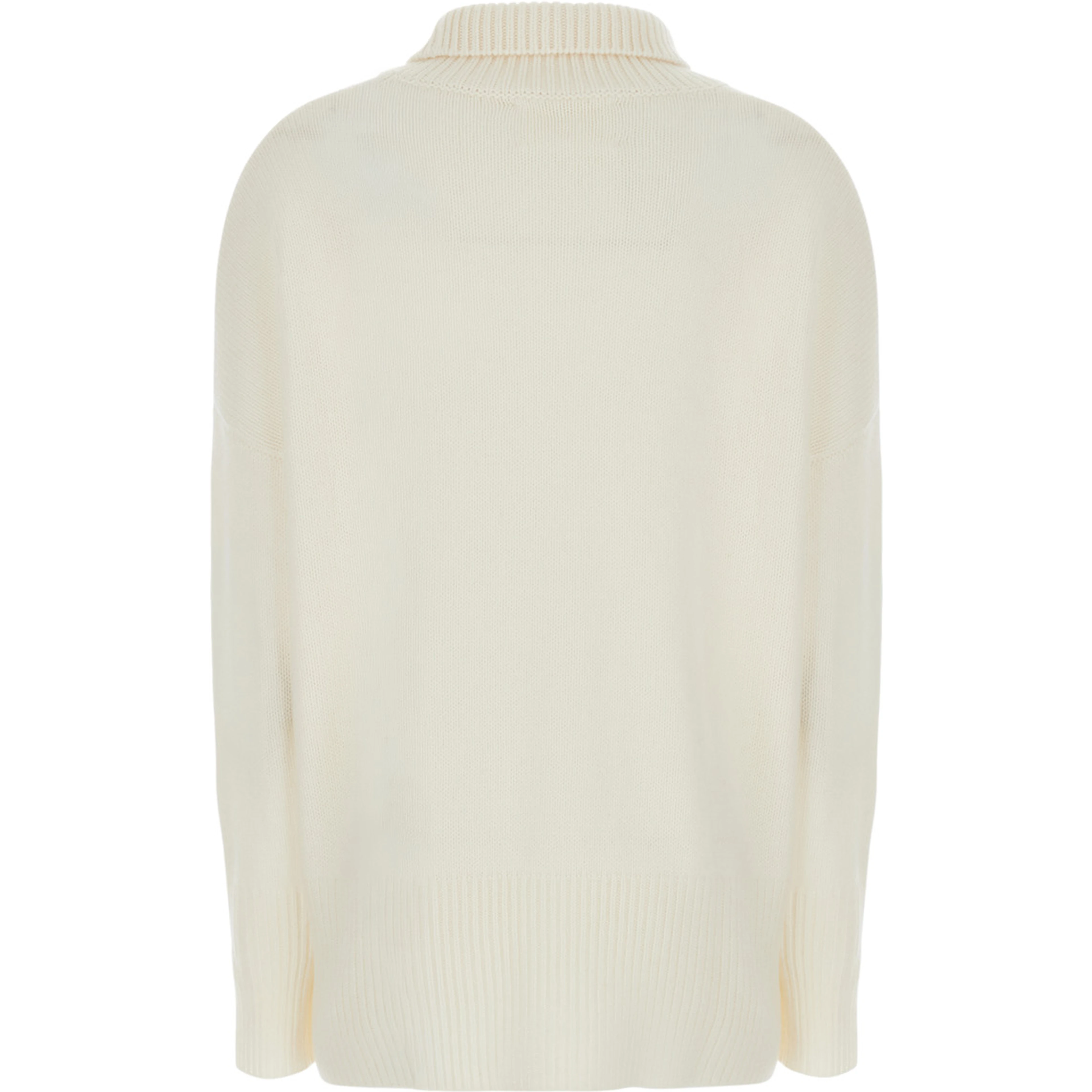 Heidi White Sweater with High Neck and Ribbed Trims in Cashmere for Women