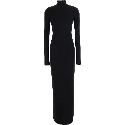 Black Long dress with high collar and back closure in Tech Fabric for women