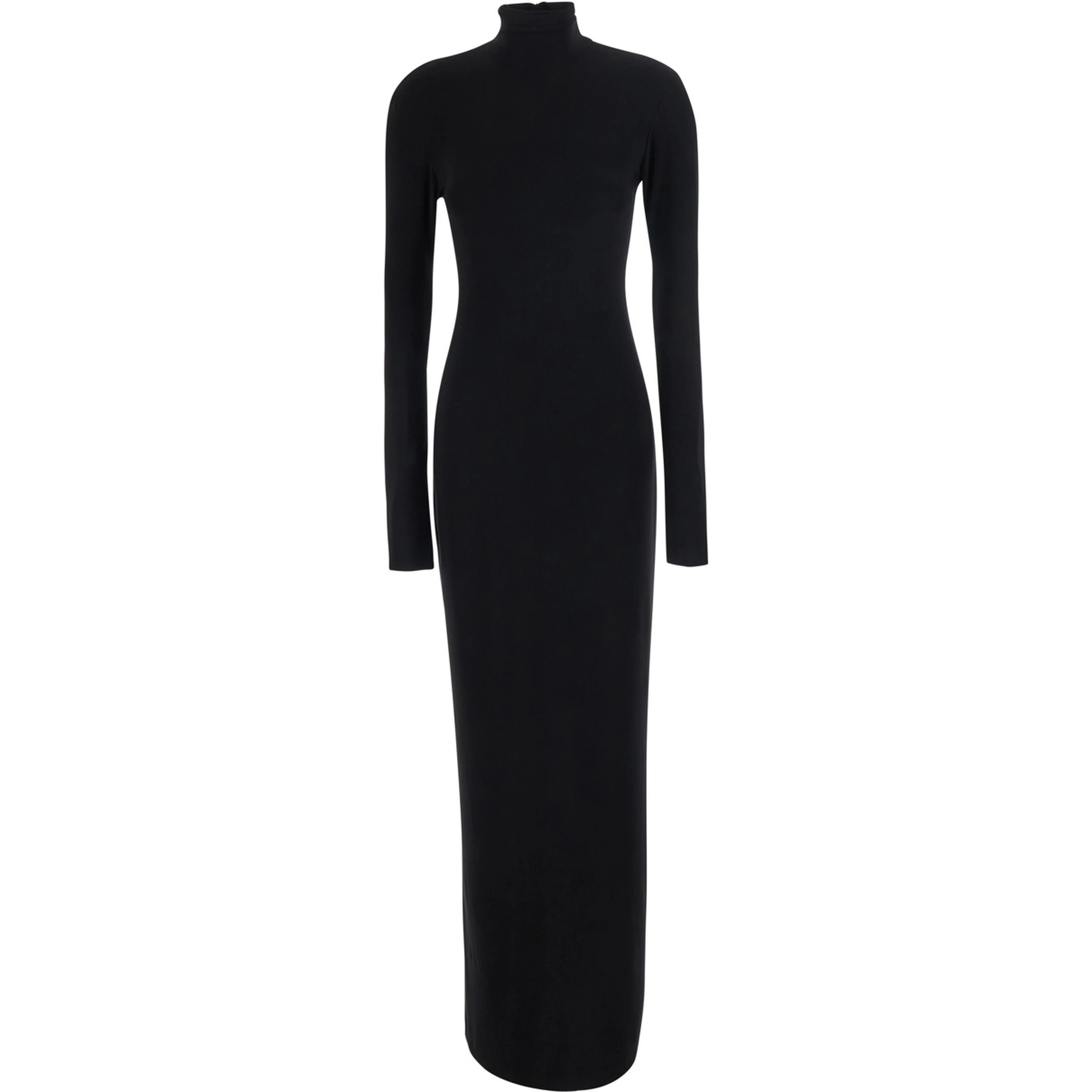 Black Long dress with high collar and back closure in Tech Fabric for women