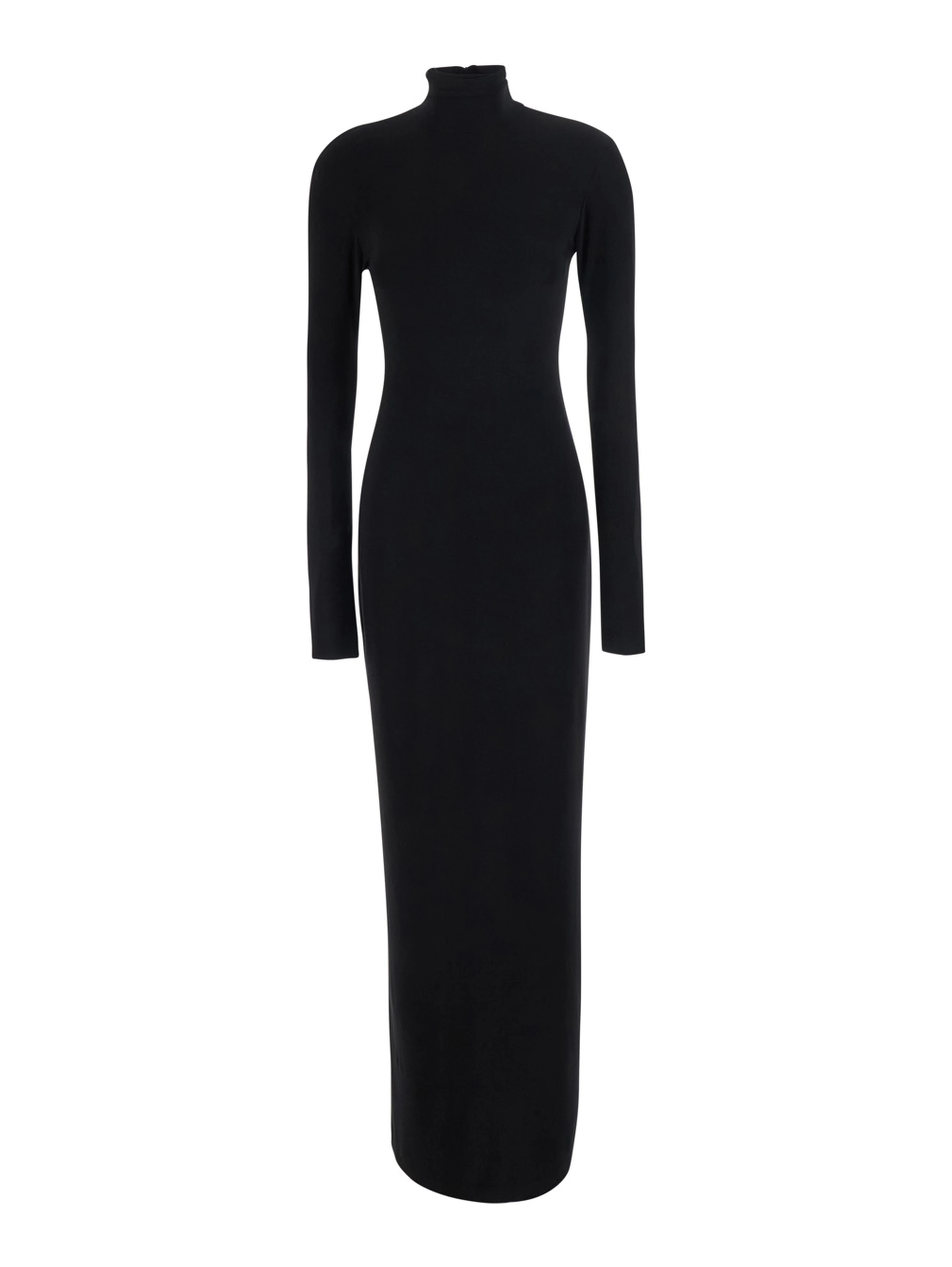 Black Long dress with high collar and back closure in Tech Fabric for women