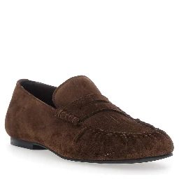 AVEN brown Loafers with gathered toe in suede for women