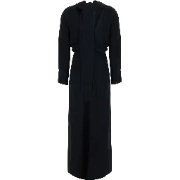 Long dress with slouch waist, long sleeves, in Tech Fabric, black, women