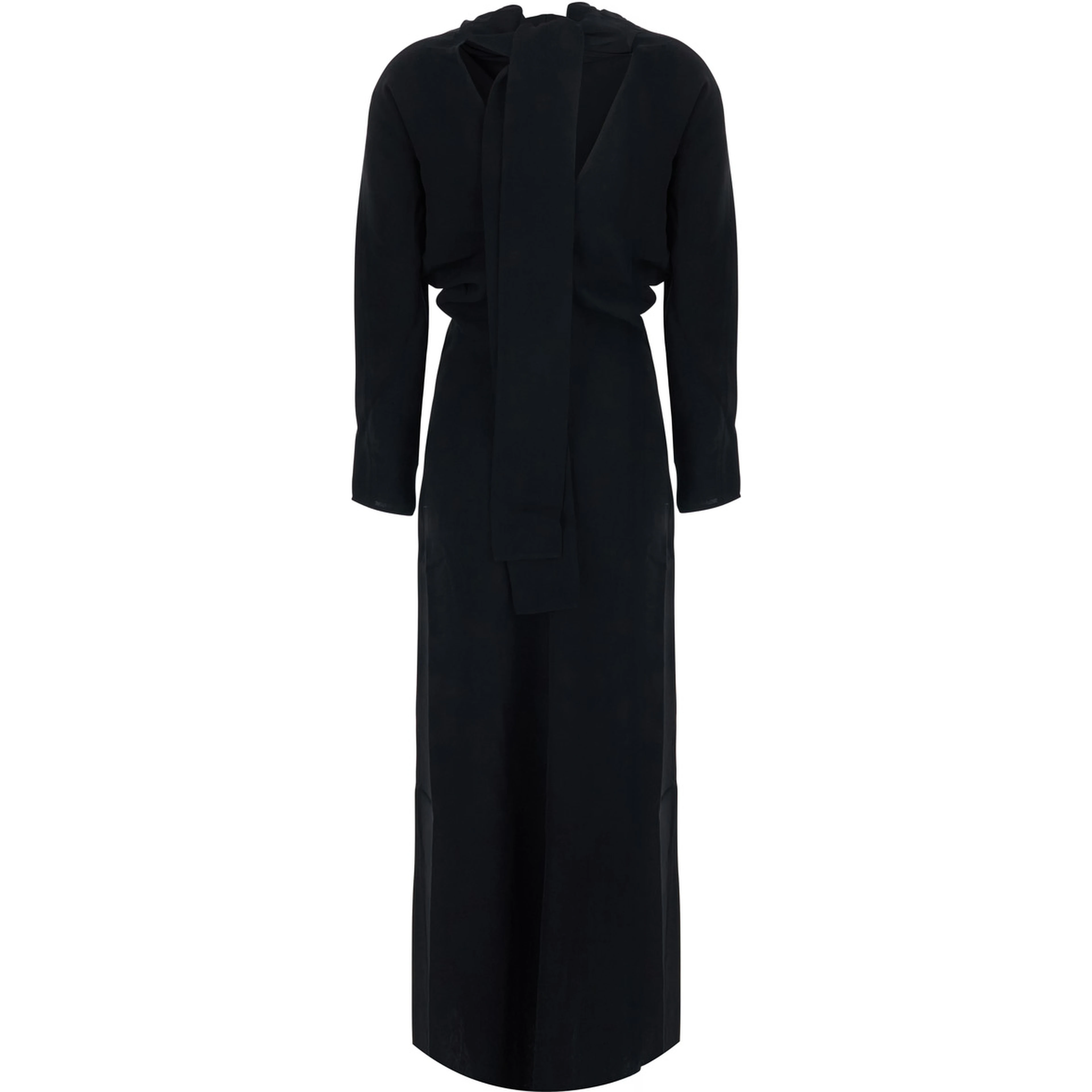 Long dress with slouch waist, long sleeves, in Tech Fabric, black, women