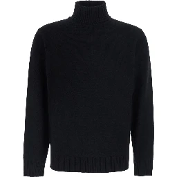 Black Turtleneck sweater with long sleeves in wool and cashmere for men