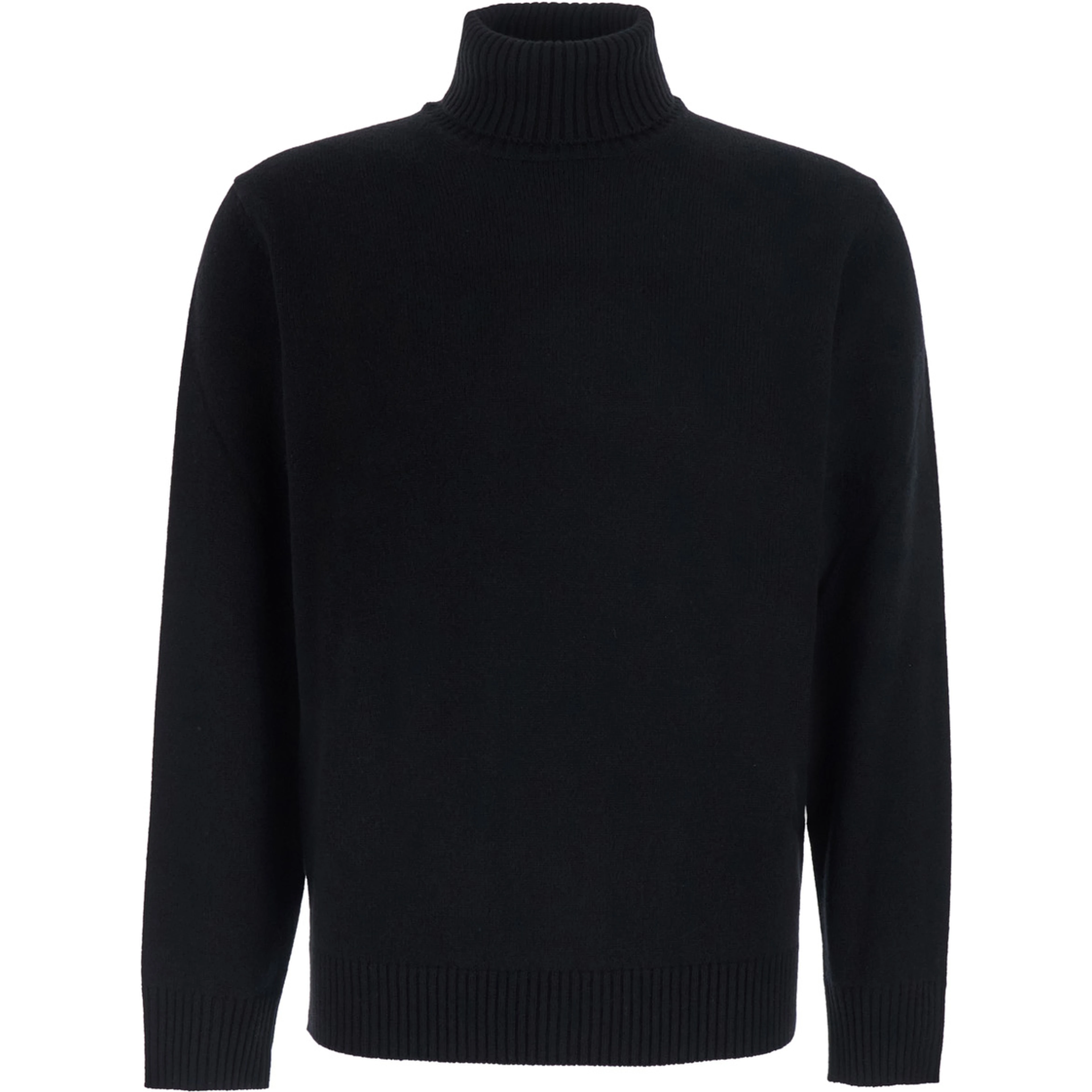 Black Turtleneck sweater with long sleeves in wool and cashmere for men