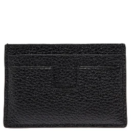 Card holder with logo lettering embossed on the front in grained black leather for men