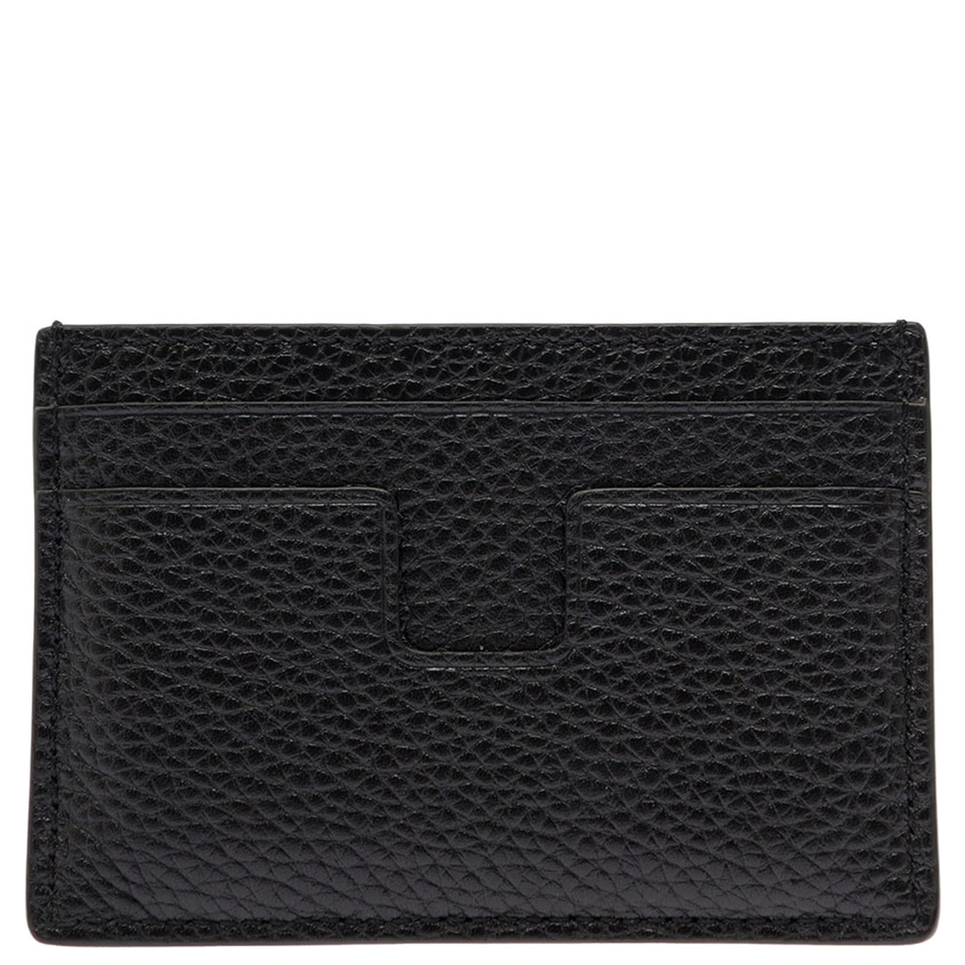 Card holder with logo lettering embossed on the front in grained black leather for men