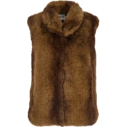 LAILA brown Fur vest with high neck in eco-fur for women