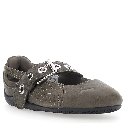 Speedcat Brown Ballet shoes with buckle strap and logo on the front in leather for women