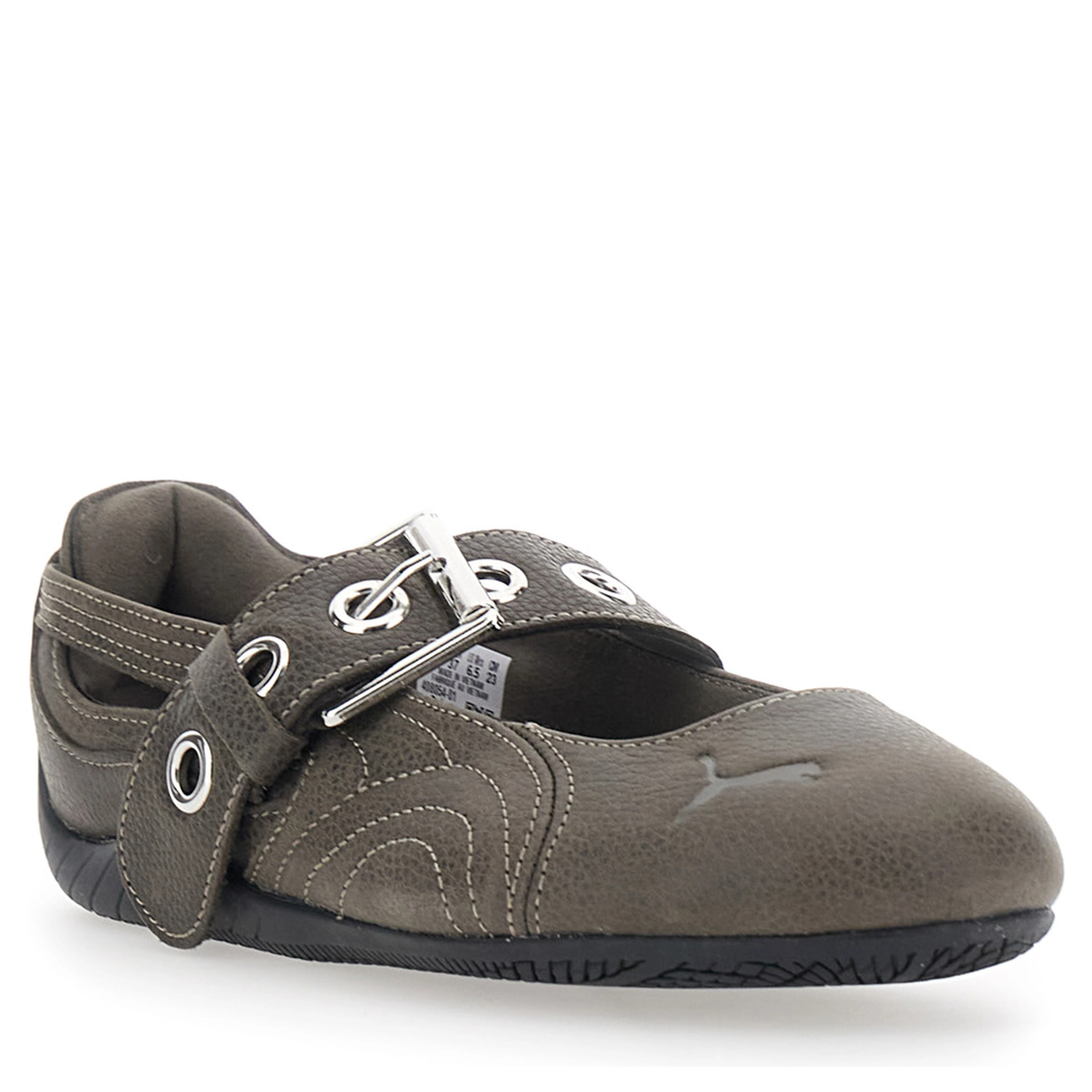 Speedcat Brown Ballet shoes with buckle strap and logo on the front in leather for women