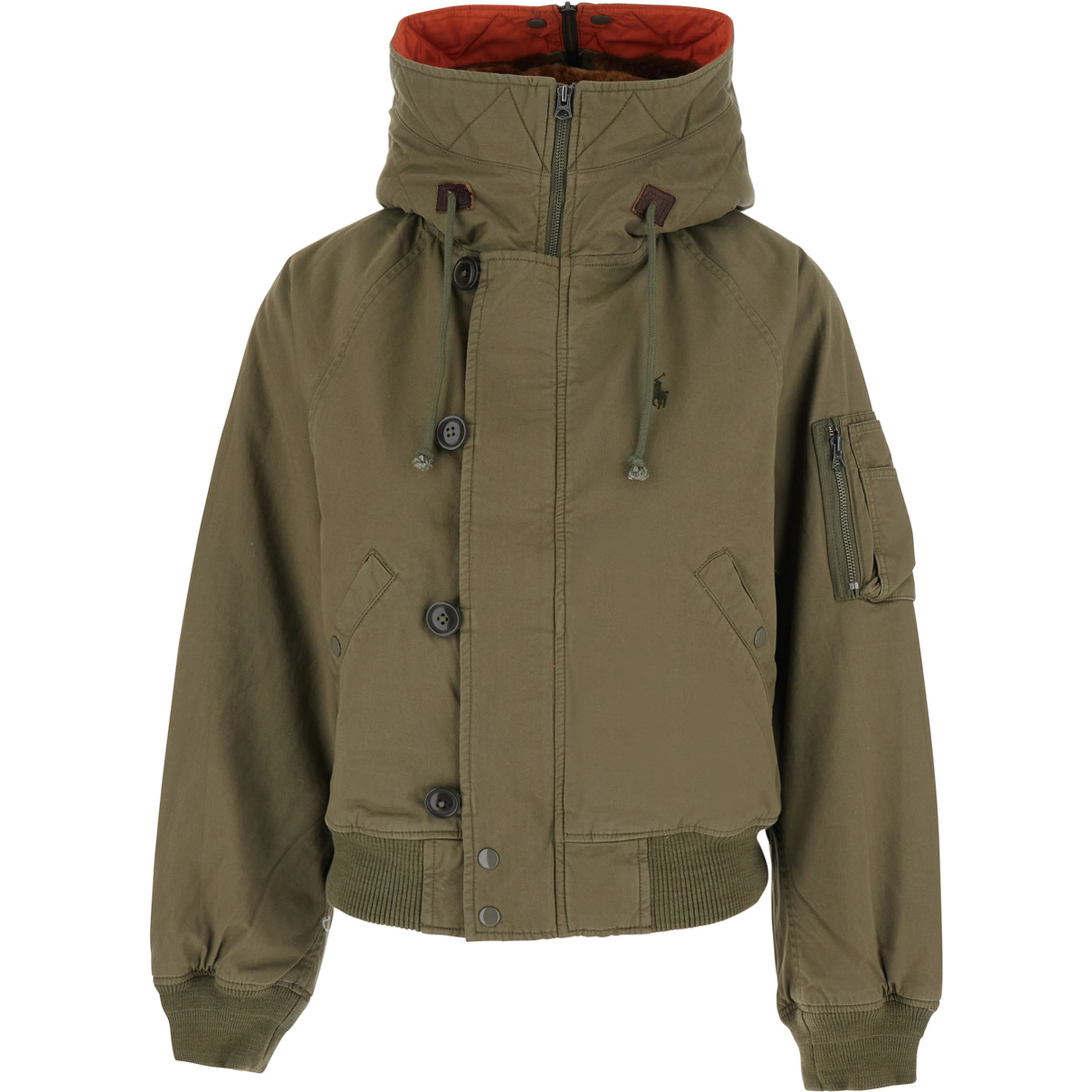 Green Jacket with hood with Fur and Pony Logo on the Front in Cotton for Women