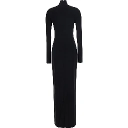 Black Long dress with high collar and back closure in Tech Fabric for women