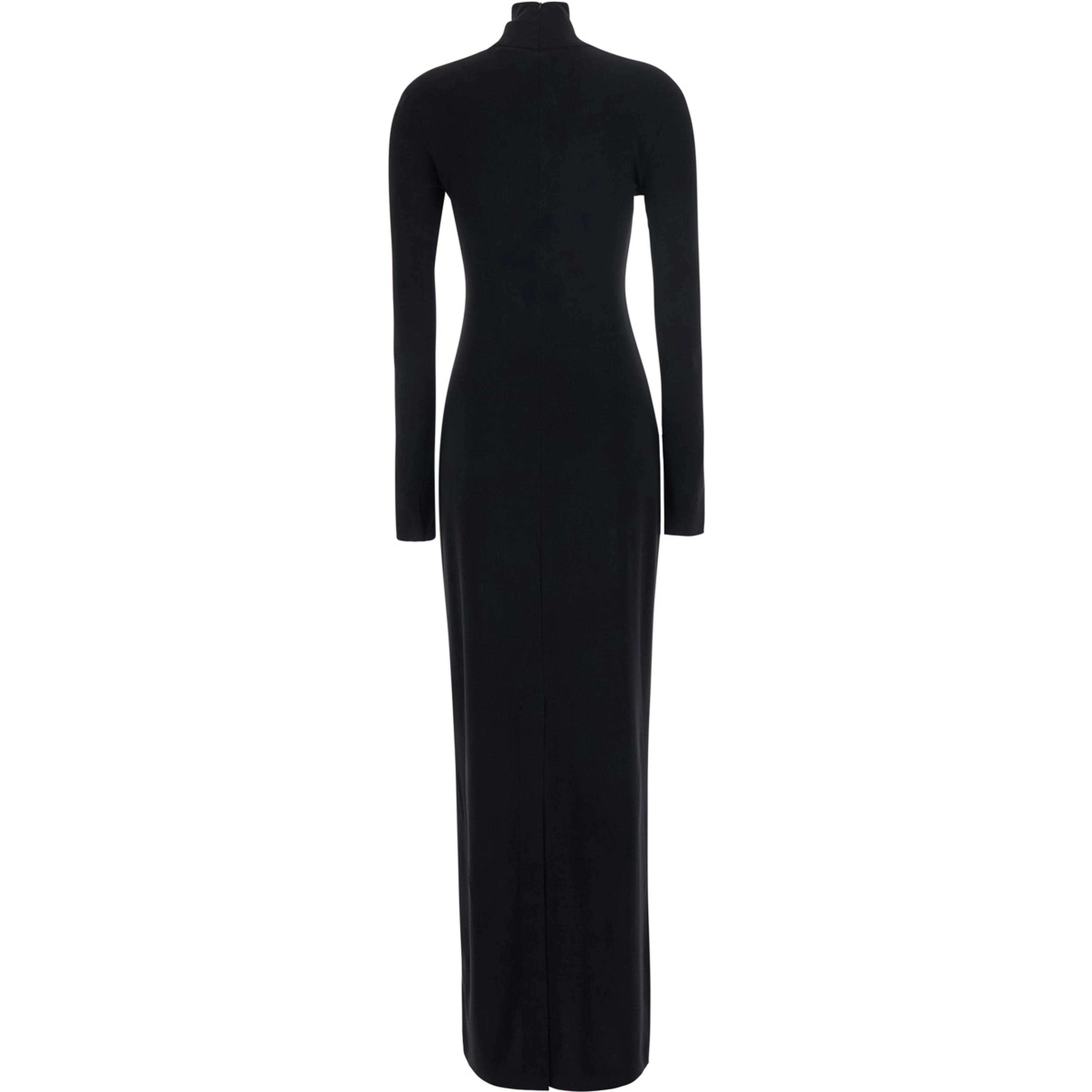 Black Long dress with high collar and back closure in Tech Fabric for women