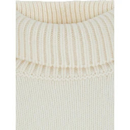 Heidi White Sweater with High Neck and Ribbed Trims in Cashmere for Women