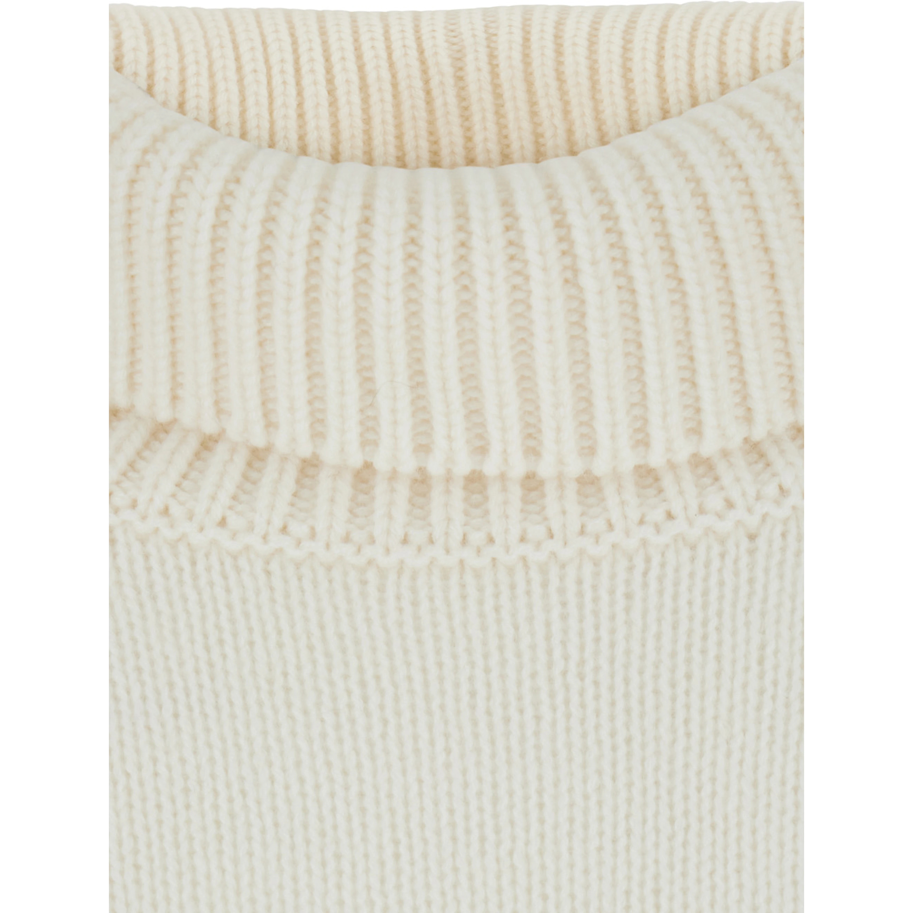 Heidi White Sweater with High Neck and Ribbed Trims in Cashmere for Women