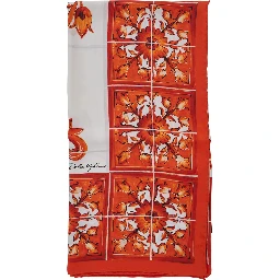 Orange Square Scarf with All-Over Majolica Print in Silk for Women