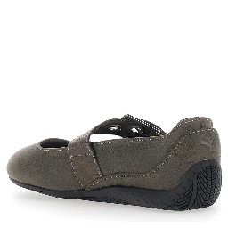 Speedcat Brown Ballet shoes with buckle strap and logo on the front in leather for women