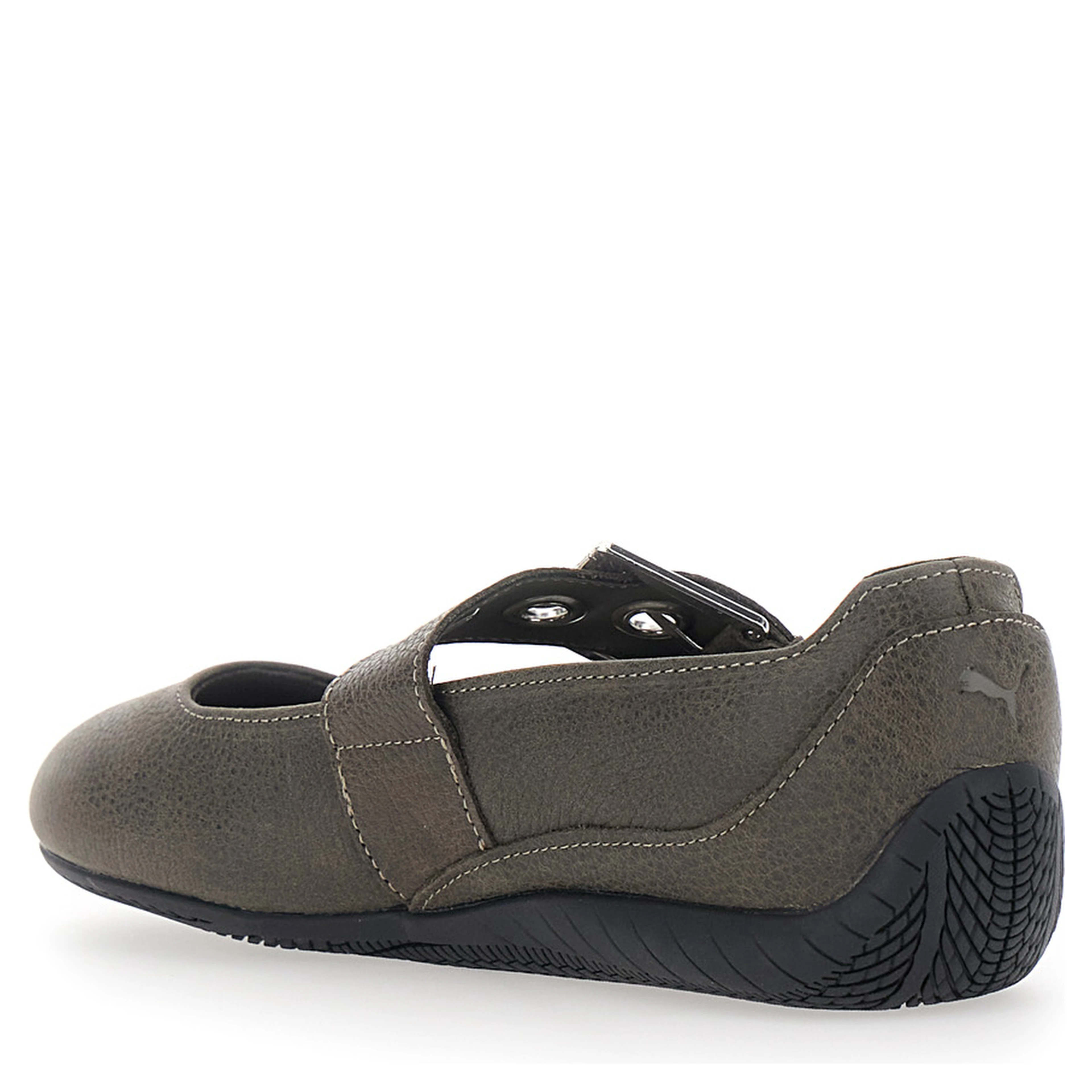 Speedcat Brown Ballet shoes with buckle strap and logo on the front in leather for women